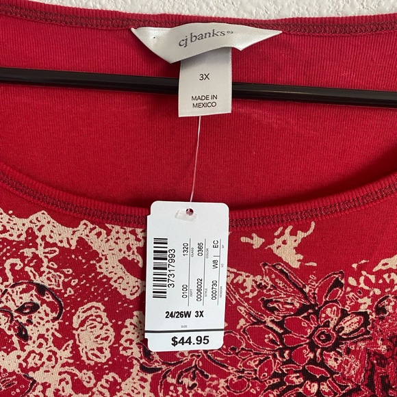 CJ Banks Red Size 3X 3/4 Sleeve Shirt 100% Cotton NWT - Picture 5 of 13